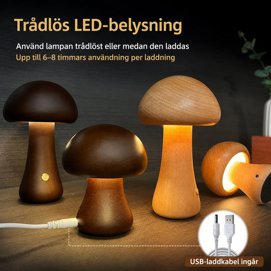 Träsvampslampa LED – Touchstyrd Nattlampa i Nordisk Design