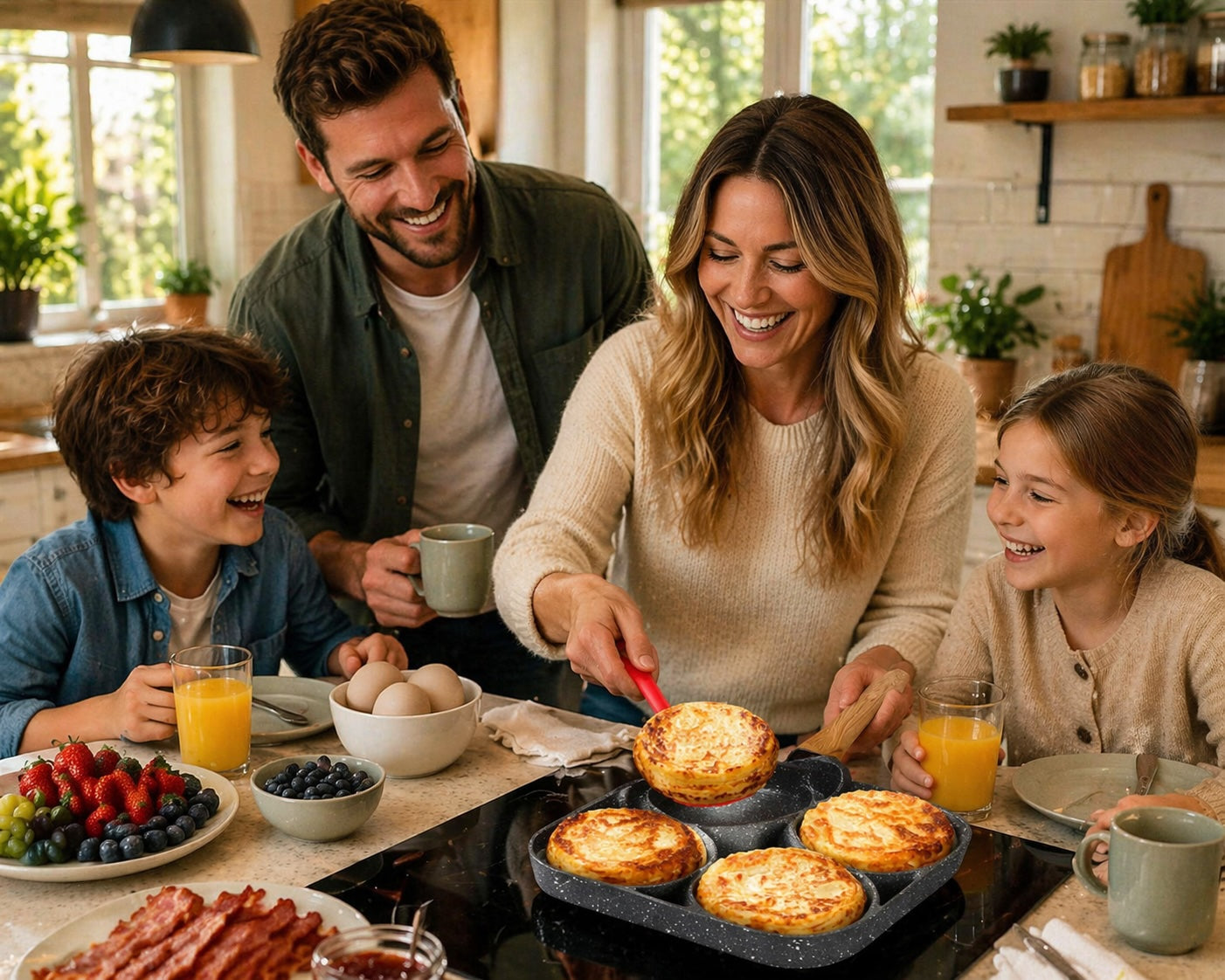 Non-Stick Stekpanna 2/4 Fack – Multifunktionell Frukost panna för Alla Spisar