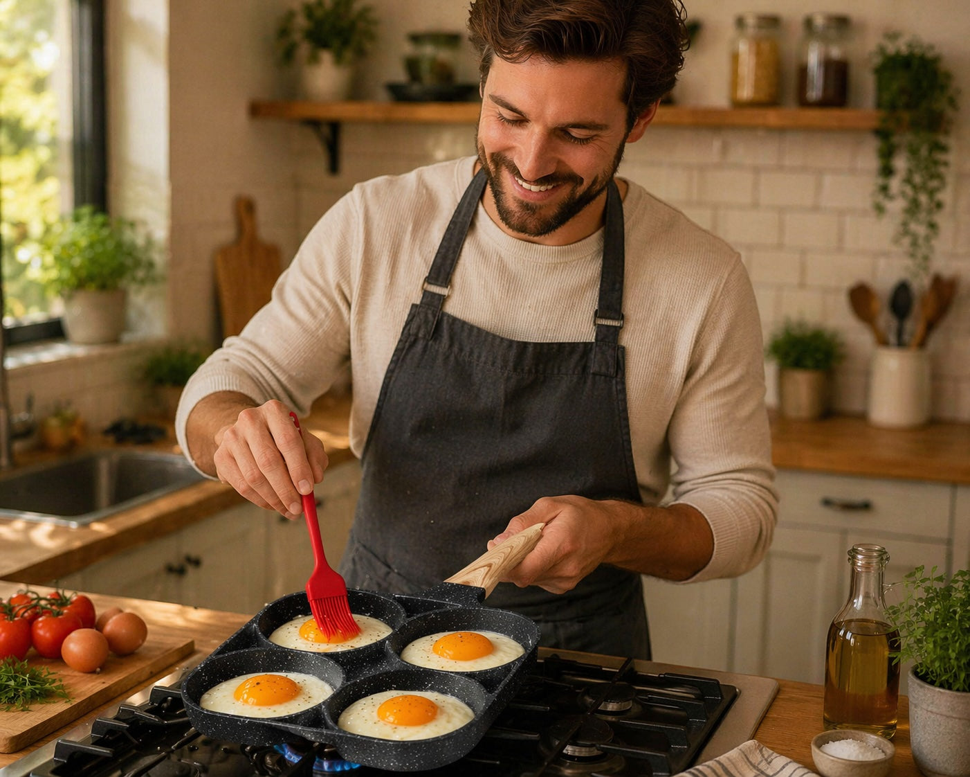 Non-Stick Stekpanna 2/4 Fack – Multifunktionell Frukost panna för Alla Spisar
