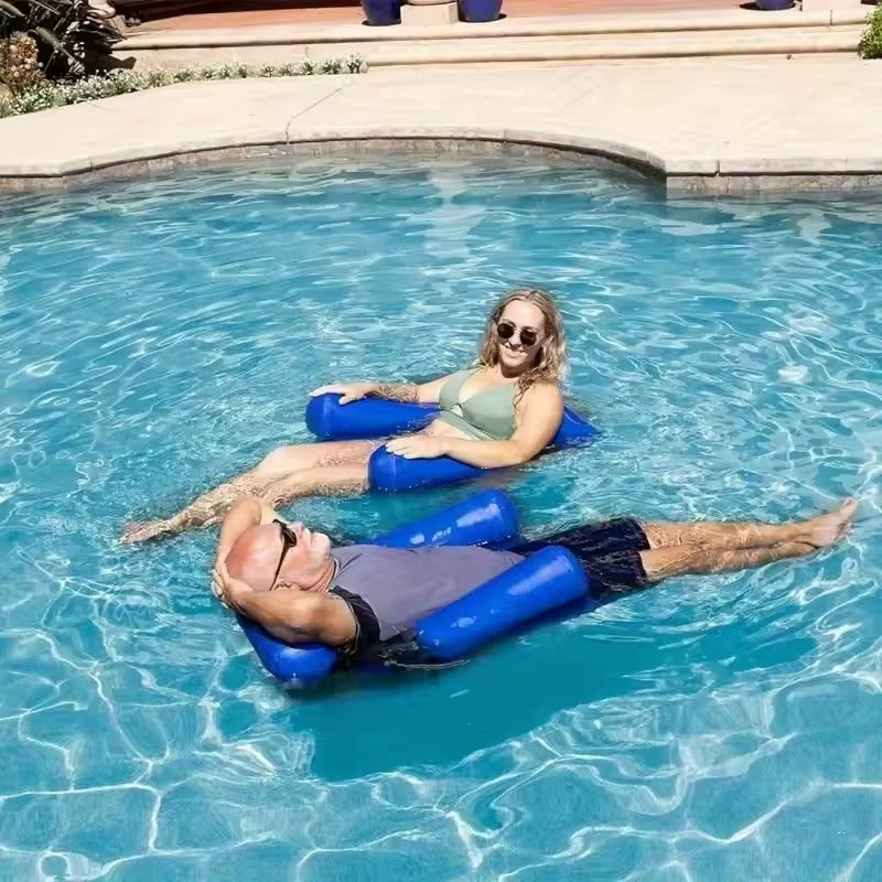 Flytande Solstol för Pool – Uppblåsbar Poolfåtölj med Ryggstöd